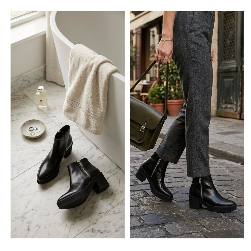 Pierre Darre | Black Leather Pointed Toe Platform Ankle Boots |size 40